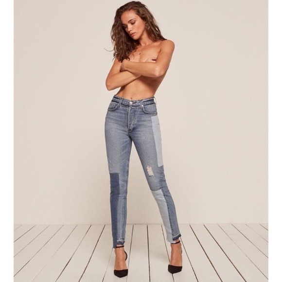 Reformation | Skinny Patch Jeans in Torres Wash Size 26 Light Medium Wash - Picture 2 of 16